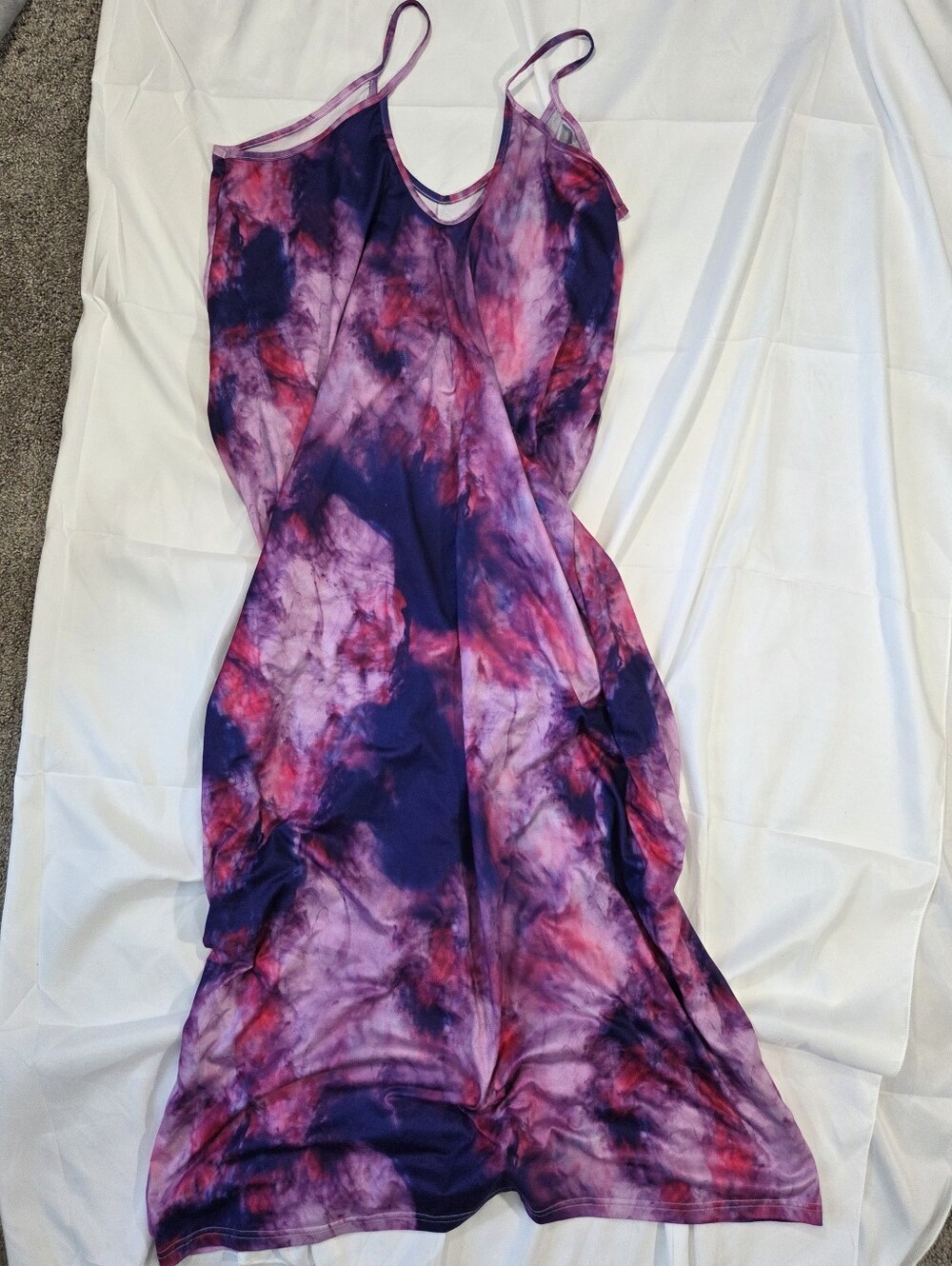 Abstract Tie Dye Dress With Pockets in Purple & Pink